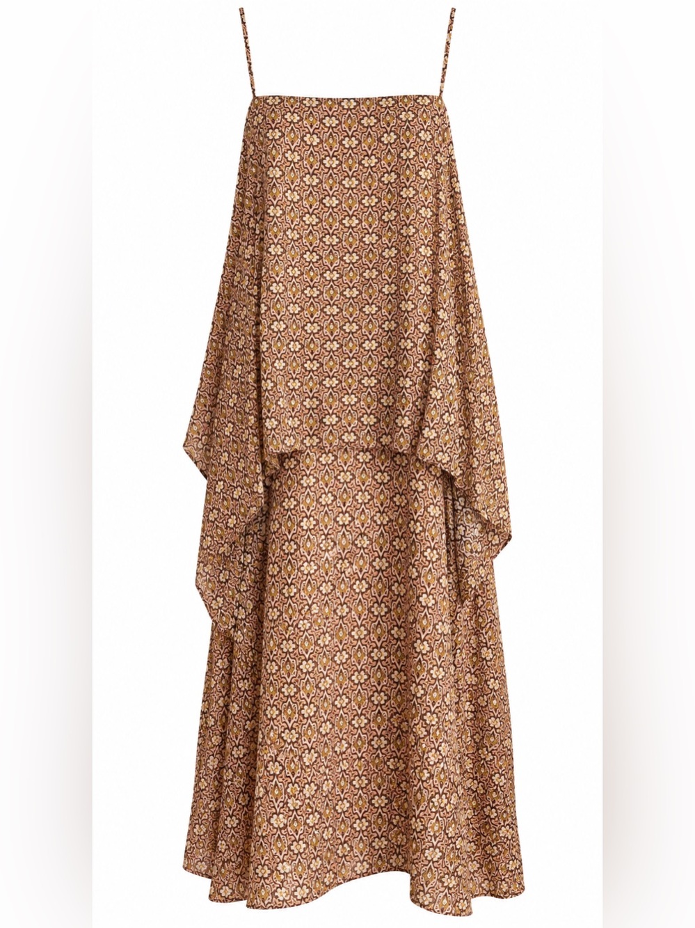 Theory Peach Tan Silk Print Midi Dress Large EUC